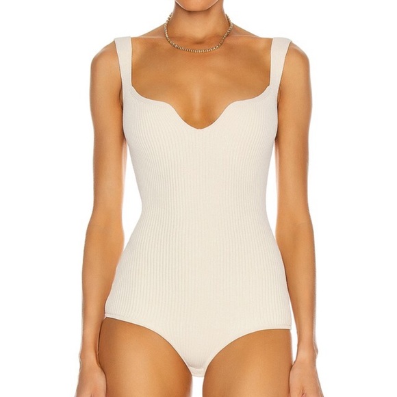 KHAITE The Yves Cream Ribbed Bodysuit - Picture 2 of 9